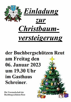 Banner Christbaumversteigerung der Buchbergschützen Reut