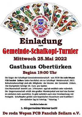 Banner Schafkopf - Gemeindemeisterschaft - De rodn Wepsn FCB Fanclub Zeilarn e. V.